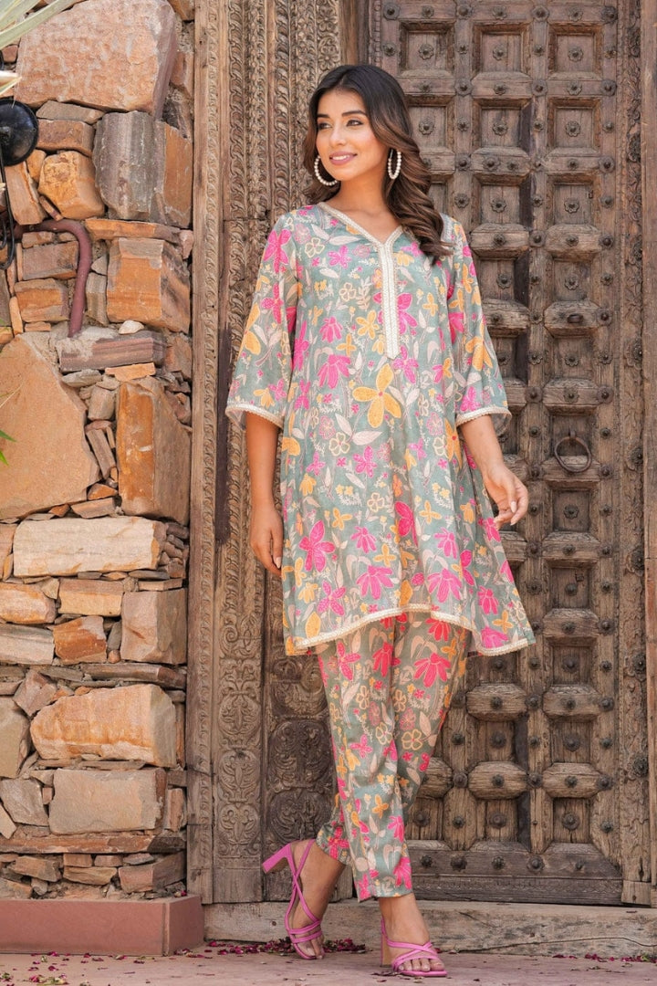 Floral Pattern Printed Cotton Co-Ord Set For Women