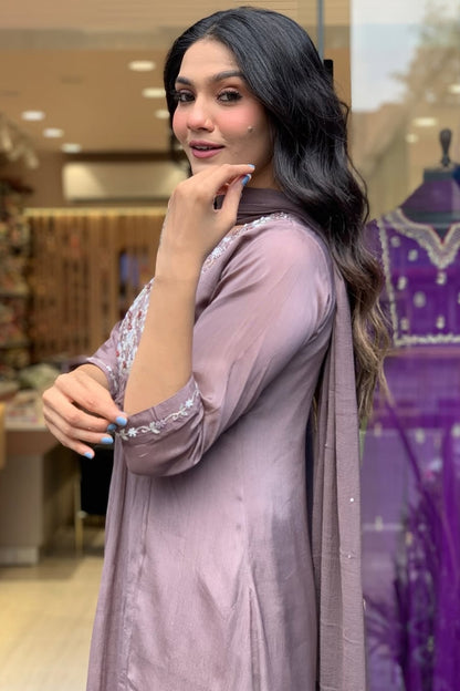 Cotton Embroidered Flower Print Straight Kurta Set for Women