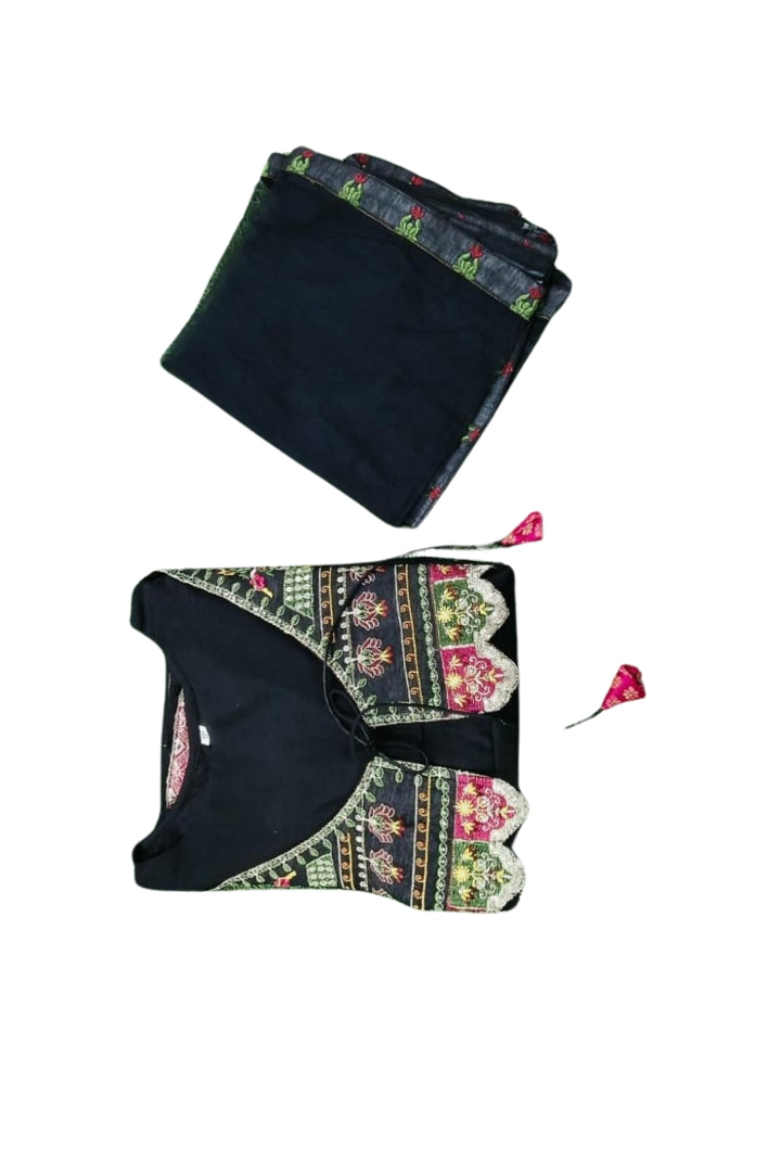 Cotton Embroidered Black Straight Kurta Set for Women