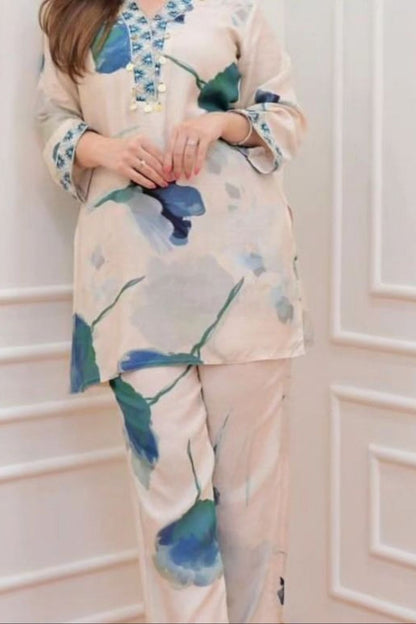 Trendy Color Digital Printed Cotton Co-Ord Set For Women