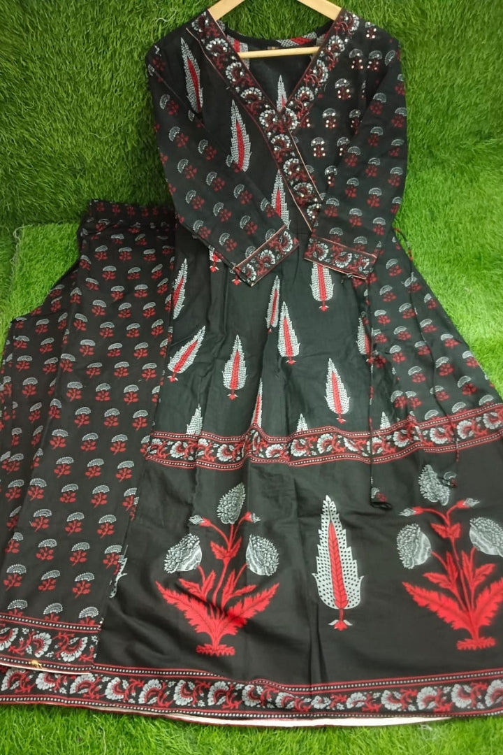 Cotton Flower Printed Straight Kurta Set for Women