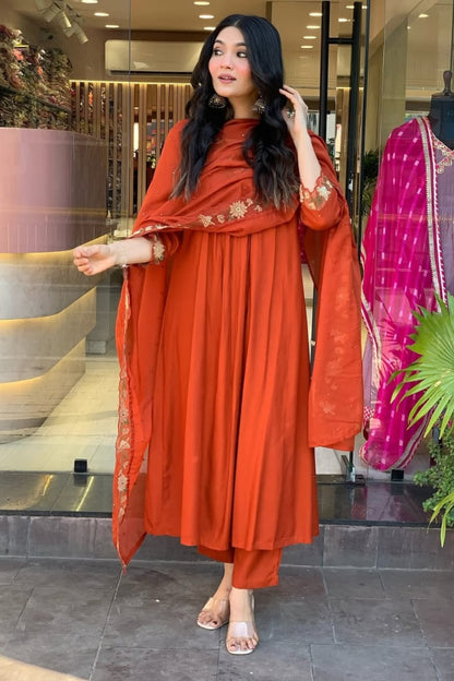 Red Cotton Straight Kurta Set for Women