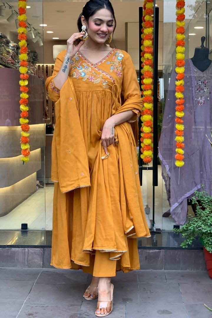 Cotton Embroidered Straight Kurta Set for Women