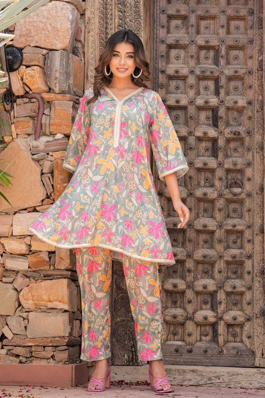 Floral Pattern Printed Cotton Co-Ord Set For Women