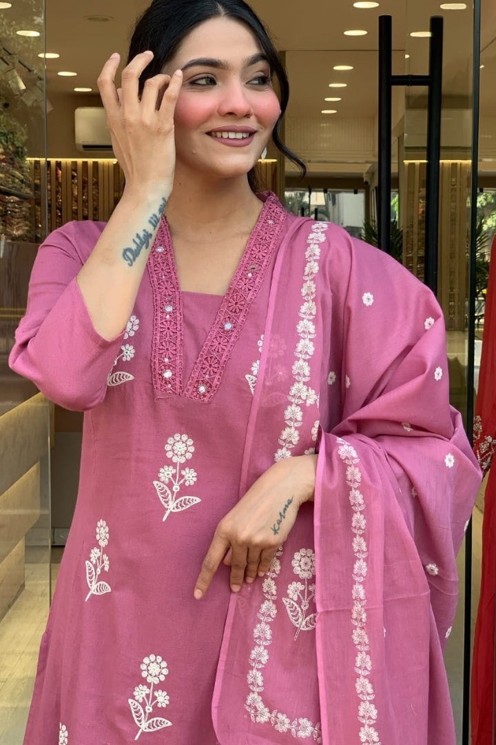 Cotton Flower Printed Straight Kurta Set for Women