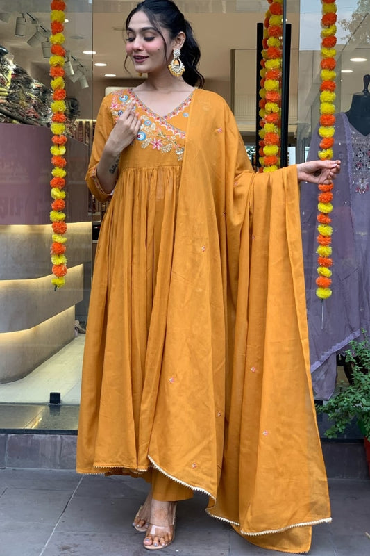 Cotton Embroidered Straight Kurta Set for Women