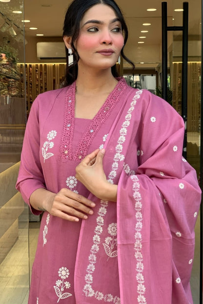 Cotton Flower Printed Straight Kurta Set for Women