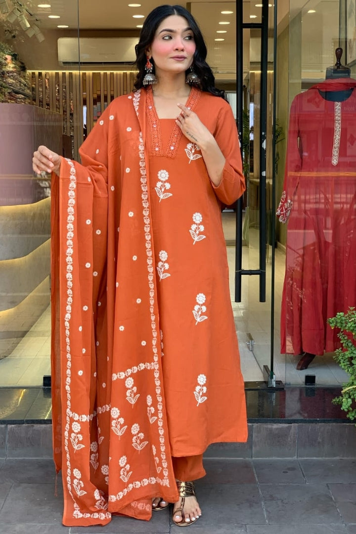 Cotton Flower Printed Straight Kurta Set for Women