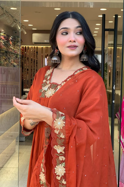 Red Cotton Straight Kurta Set for Women