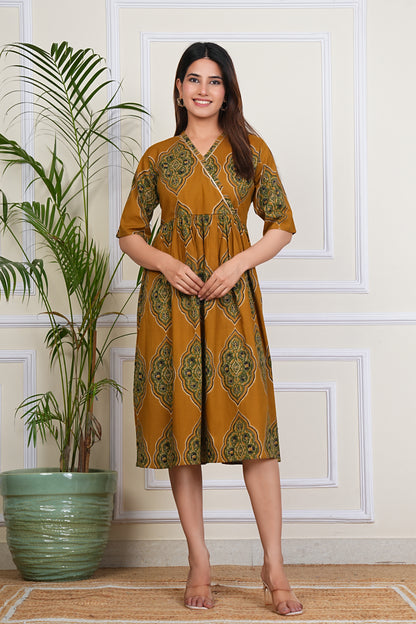 Women's Cotton V-Neck Printed Ragular Kurta for Woman