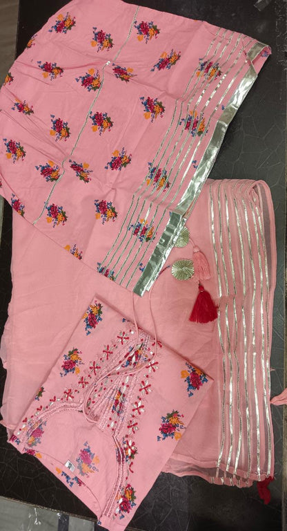 Cotton Embroidered Flower Print Straight Kurta Set for Women