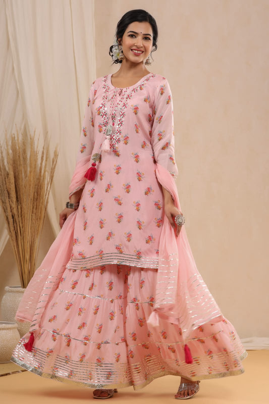 Cotton Embroidered Flower Print Straight Kurta Set for Women