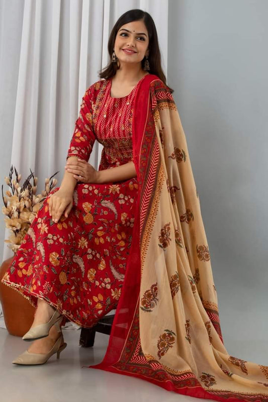 Cotton Printed Straight Kurta Set for Women
