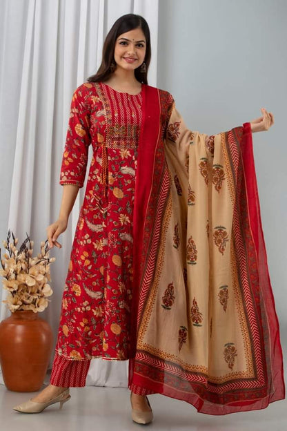 Cotton Printed Straight Kurta Set for Women