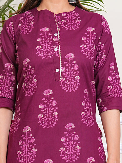 Women's Cotton Maroon Straight Printed Kurta for Woman