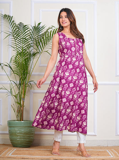 Women's Cotton Sleeveless Printed Kurta for Woman