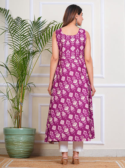 Women's Cotton Sleeveless Printed Kurta for Woman