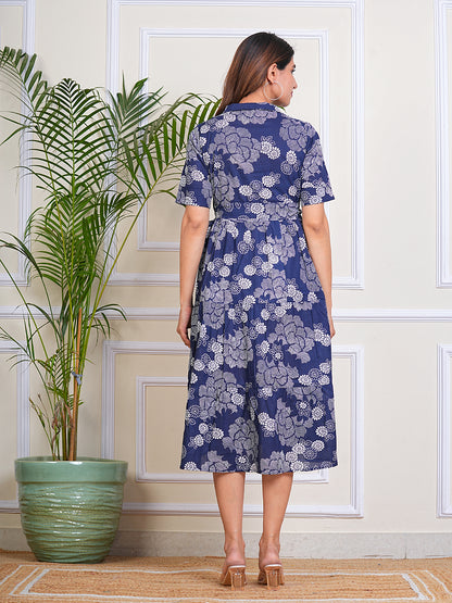Women's Cotton Shirt Collar Neck Ragular Printed Kurta for Woman