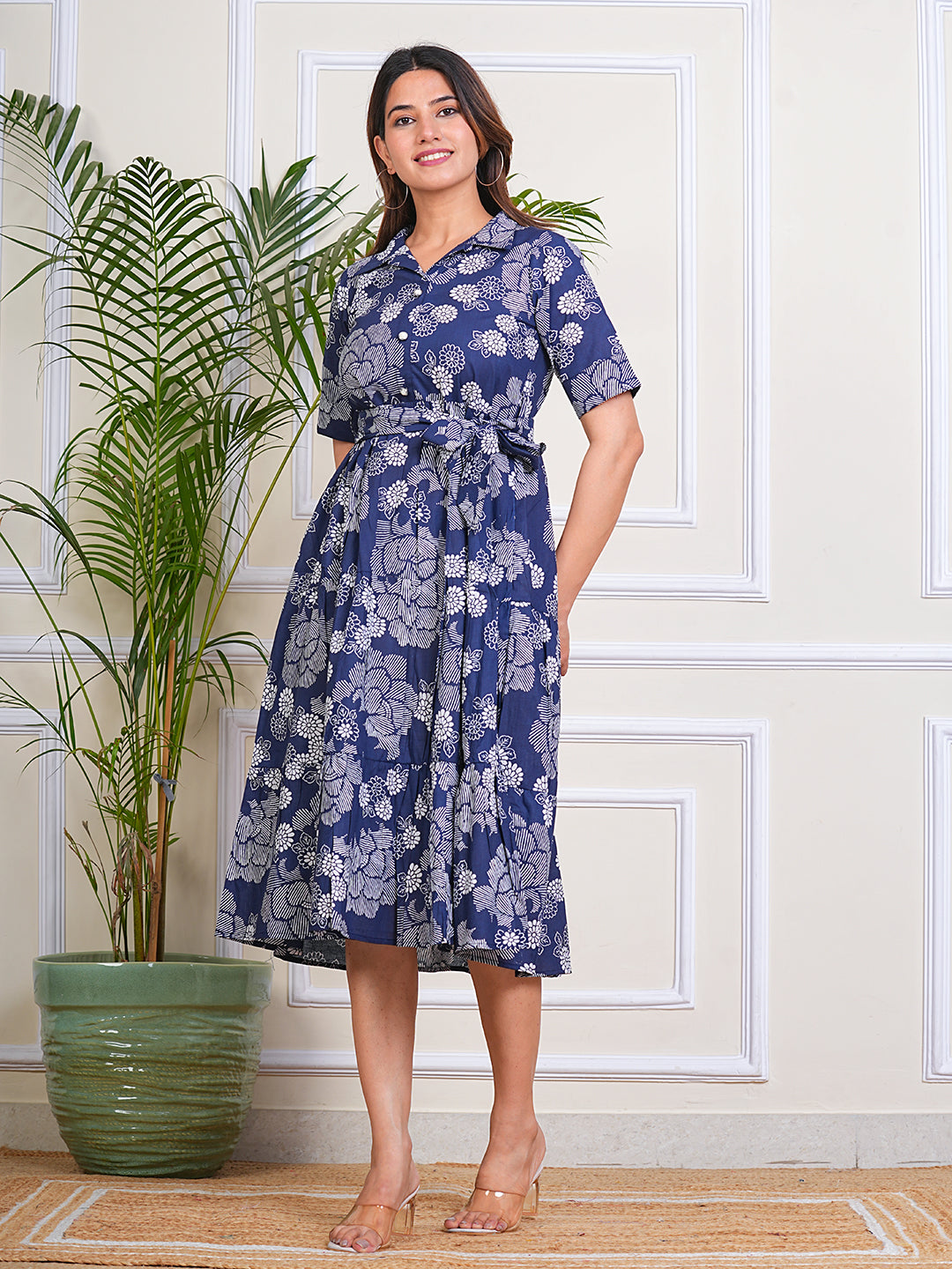 Women's Cotton Shirt Collar Neck Ragular Printed Kurta for Woman