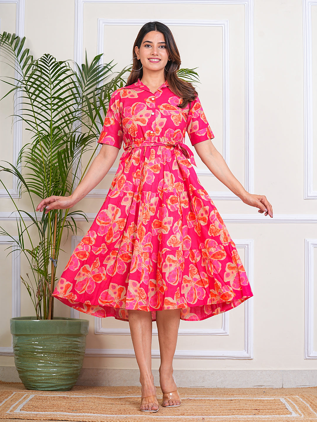 Women's Cotton Shirt Collar Neck Ragular Printed Kurta for Woman