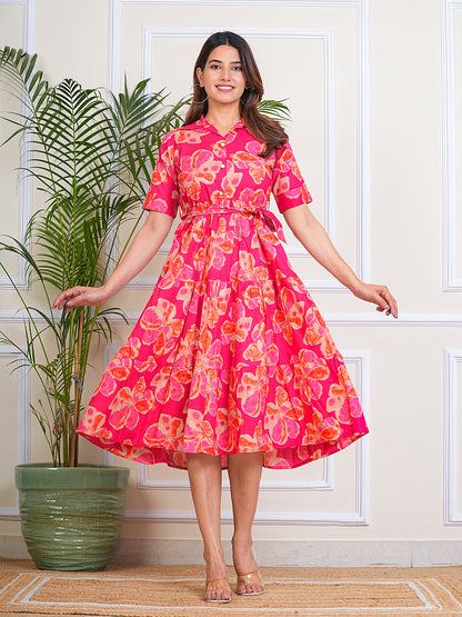 Women's Cotton Shirt Collar Neck Ragular Printed Kurta for Woman