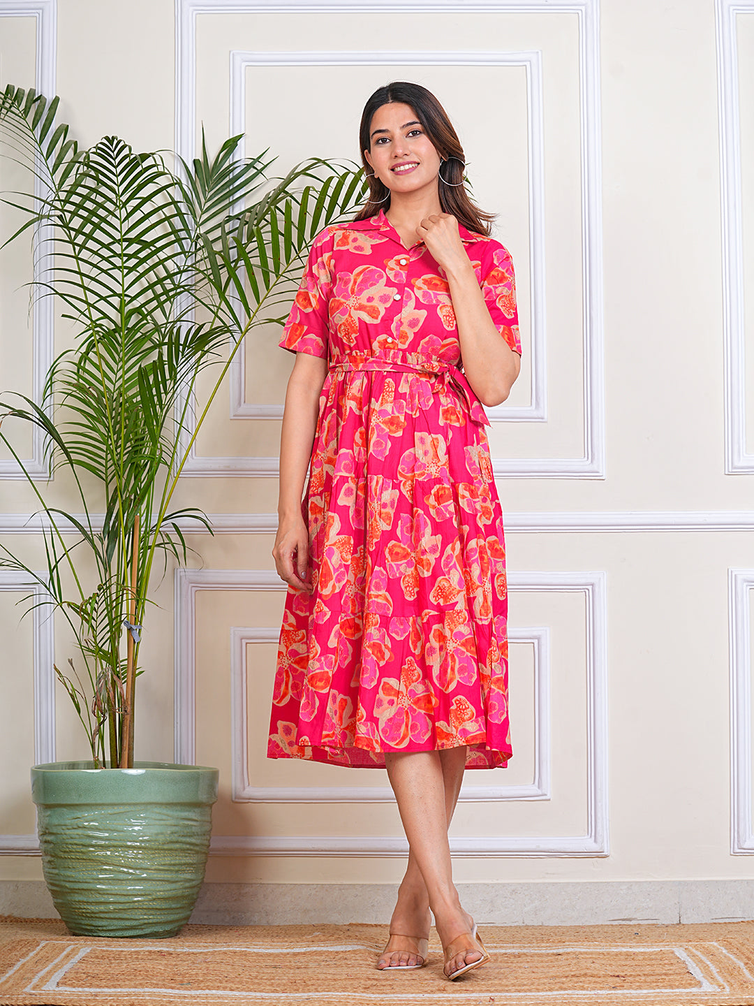 Women's Cotton Shirt Collar Neck Ragular Printed Kurta for Woman