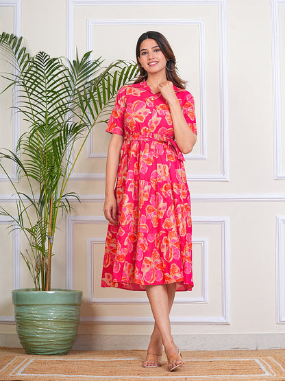 Women's Cotton Shirt Collar Neck Ragular Printed Kurta for Woman
