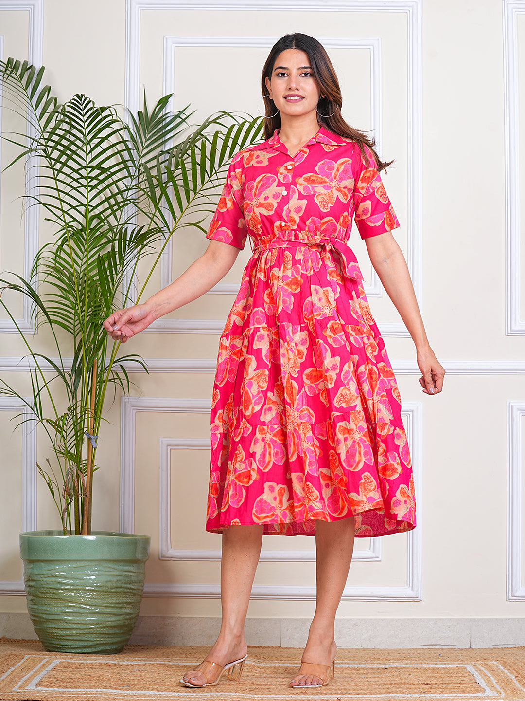 Women's Cotton Shirt Collar Neck Ragular Printed Kurta for Woman