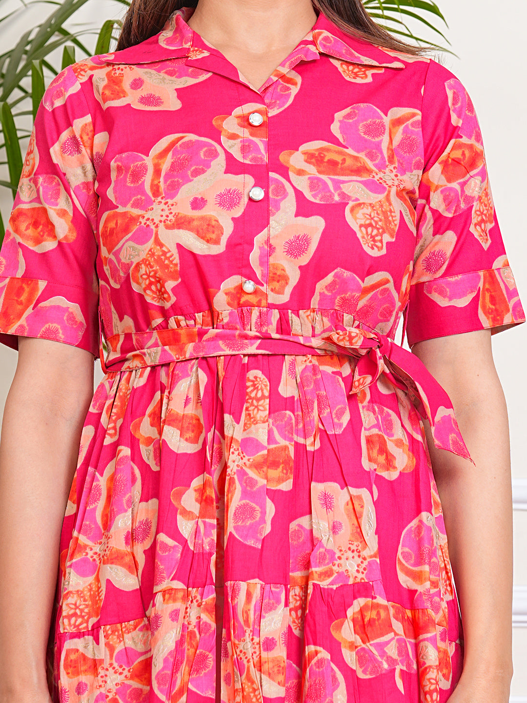 Women's Cotton Shirt Collar Neck Ragular Printed Kurta for Woman