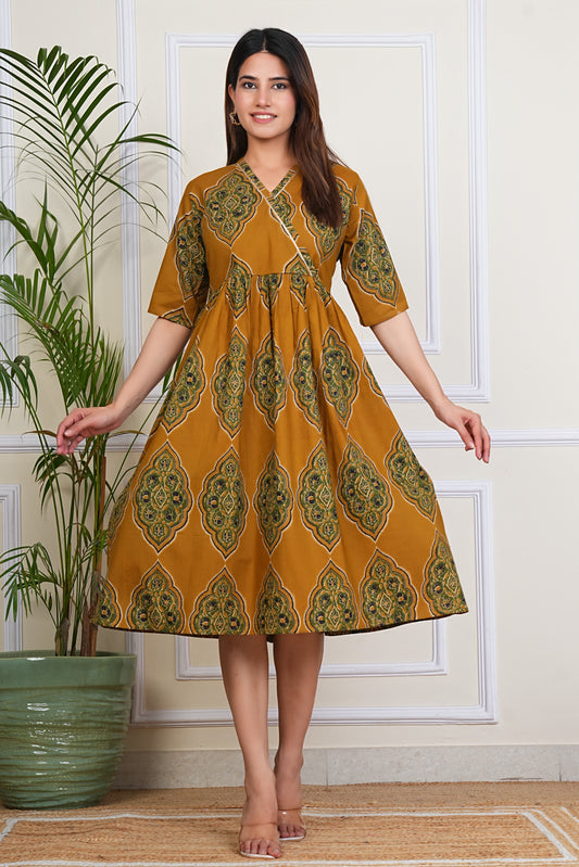 Women's Cotton V-Neck Printed Ragular Kurta for Woman