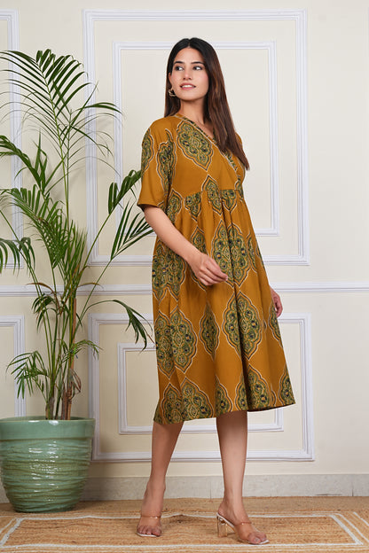 Women's Cotton V-Neck Printed Ragular Kurta for Woman
