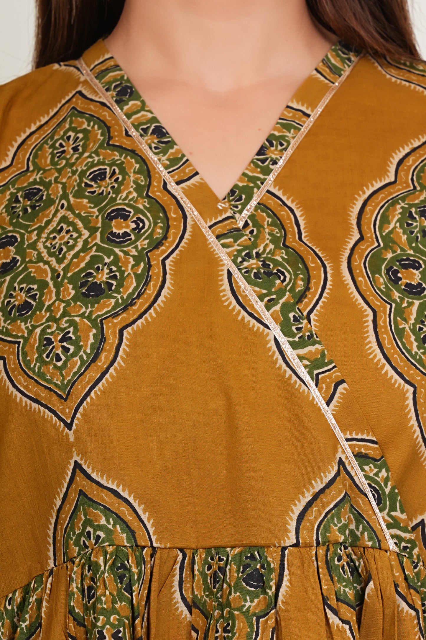 Women's Cotton V-Neck Printed Ragular Kurta for Woman