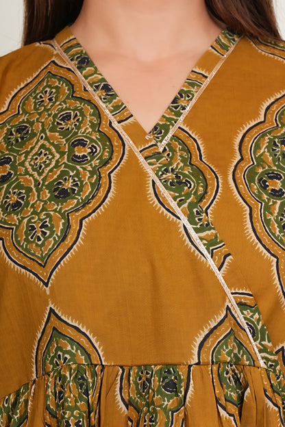 Women's Cotton V-Neck Printed Ragular Kurta for Woman