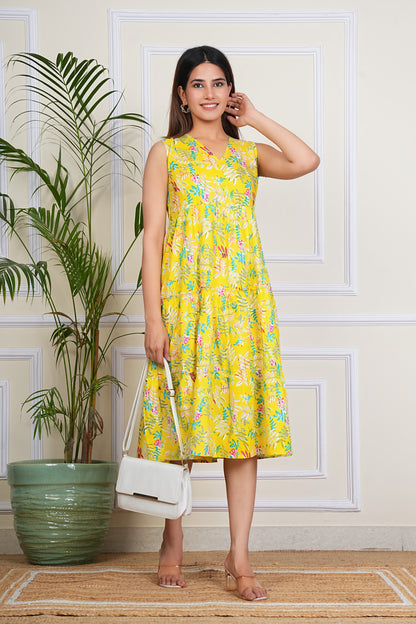 Women's Rayon V-Neck Ragular Printed Sleeveless Kurta for Woman